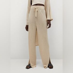 MANGO Knitted Linen Blend Slit Hem Drawstring‎ Pants